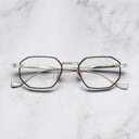 An image of the Lansdowne 1431 Square Opticals in Silver/Black frame frontal view with arms closed marble background