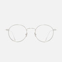 An image of the 0001 Round Opticals in 18K White Gold Rhodium frame frontal view with arms open