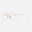 An image of the 0001 Round Opticals in 18K Rose Gold frame side view with arms open