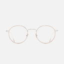 An image of the 0001 Round Opticals in 18K Rose Gold + 18K Rhodium frame frontal view with arms open