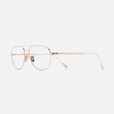 An image of the 0002 Aviator Opticals in 18K Rose Gold frame side view with arms open