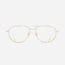 An image of the 0002 Aviator Opticals in 24K Yellow Gold + 18K Rhodium frame frontal view with arms open