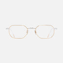 An image of the 0005 Rectangle Opticals in 24K Yellow Gold + 18K Rhodium frame frontal view with arms open