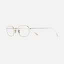 An image of the 0005 Rectangle Opticals in 24K Yellow Gold + 18K Rhodium frame side view with arms open