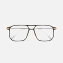 An image of the 0006 Rectangle Opticals in Black on 24K Yellow Gold + 18K Rhodium frame frontal view with arms closed