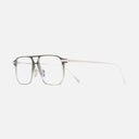 An image of the 0006 Rectangle Opticals in Gradient Green on 18k Rhodium frame side view with arms open