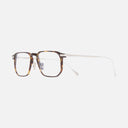 An image of the 0007 Rectangle Opticals in Havana on 18K Rhodium frame side view with arms open