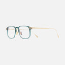 An image of the 0007 Rectangle Opticals in Green on 24K Yellow Gold frame side view with arms open