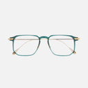 An image of the 0007 Rectangle Opticals in Green on 24K Yellow Gold frame frontal view with arms closed