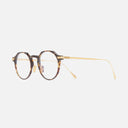 An image of the 0008 Round Opticals in Havana on 24K Yellow Gold frame side view with arms open