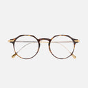 An image of the 0008 Round Opticals in Havana on 24K Yellow Gold frame frontal view with arms closed