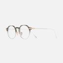 An image of the 0008 Round Opticals in Gradient Green on 18K Rose Gold + 18K Rhodium frame side view with arms open