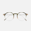 An image of the 0008 Round Opticals in Gradient Green on 18K Rose Gold + 18K Rhodium frame frontal view with arms closed