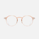 An image of the 0008 Round Opticals in Peach on 18K Rhodium frame frontal view with arms open