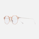 An image of the 0008 Round Opticals in Peach on 18K Rhodium frame side view with arms open