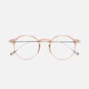 An image of the 0008 Round Opticals in Peach on 18K Rhodium frame frontal view with arms closed