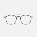 An image of the 0009 Aviator Opticals in Black on 24K Yellow Gold + 18K Rhodium frame frontal view with arms open