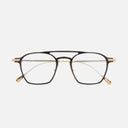 An image of the 0009 Aviator Opticals in Black on 24K Yellow Gold + 18K Rhodium frame frontal view with arms closed