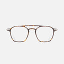 An image of the 0009 Aviator Opticals in Havana on 18K Rhodium frame frontal view with arms open