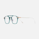 An image of the 0009 Aviator Opticals in Gradient Green on 18K Rose Gold + 18K Rhodium frame side view with arms open