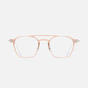 An image of the 0009 Aviator Opticals in Peach on 18K Rhodium frame frontal view with arms open