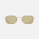 An image of the 0005 Round Sunglasses in 24K Yellow Gold + 18K Rhodium frame frontal view with arms open