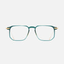 An image of the 0007 Rectangle Opticals in Green on 24K Yellow Gold frame frontal view with arms open