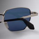 An image of the Breitling Léman 0001 Square Sunglasses Black frame detail close up of right lens and temple