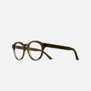 An image of the 1378 Blue Light Filter Round Opticals in Olive frame side view with arms open