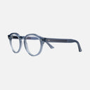 An image of the 1378 Blue Light Filter Round Opticals in Brooklyn Blue frame side view with arms open