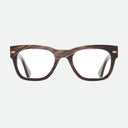 An image of the Cutler and Gross 0772V1 Square Horn Optical in Smoke Brown/Cream Buffalo Horn frame frontal view with arms open