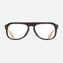 An image of the Cutler and Gross 0822V2 Aviator Horn Optical in Deep Black/Cream Buffalo Horn frame frontal view with arms open