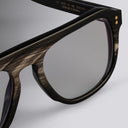 An image of the Cutler and Gross 0822V2 Aviator Horn Optical in Slate Grey Buffalo Horn frame detail close up of right lens and temple. This image is titled as Buffalo Horn, fully clickable and linking to all buffalo horn sunglass and optical frames.