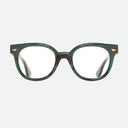 An image of the Cutler and Gross 9298 Round Horn Optical in Moss Green/Brown Buffalo Horn frame frontal view with arms open