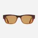 An image of the Cutler and Gross 0425 Rectangular Horn Sunglass in Toasted Brown Buffalo Horn frame frontal view with arms open