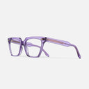 An image of the 1346 Cat Eye Opticals in Orchid Crystal frame side view with arms open
