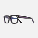 An image of the 1386 Optical Square Glasses Purple on Black frame side view with arms open