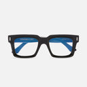 An image of the 1386 Optical Square Glasses Purple on Black frame frontal view with arms closed