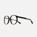 An image of the Cutler and Gross 1395 Round Opticals frame in Black side view with arms open.