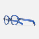 An image of the 1396 Optical Rectangle Glasses Prussian Blue frame side view with arms open