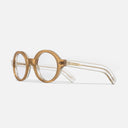 An image of the 1396 Optical Rectangle Glasses Bi-Layer Butterscotch frame side view with arms open