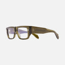 An image of the 1413 Optical Rectangle Glasses Olive frame side view with arms open