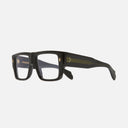 An image of the 1414 Rectangle Opticals Black on Green frame side view with arms open