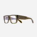 An image of the 1414 Rectangle Optical Glasses Olive frame side view with arms open