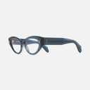 An image of the 1417 Cat Eye Opticals Deep Blue Crystal frame side view with arms open