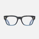 An image of the 1421 Rectangle Opticals Grey Horn on Blue frame frontal view with arms open