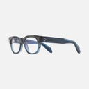 An image of the 1421 Rectangle Opticals Grey Horn on Blue frame side view with arms open