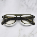 An image of the GR14 Aviator Opticals in Multi Olive frame frontal view with arms closed marble background