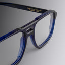 An image of the 1394 Aviator Optical in Classic Navy Blueframe detail close up of left lens and temple