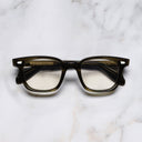 An image of the 9521 Square Opticals (Large) in Olive frame frontal view with arms closed marble background